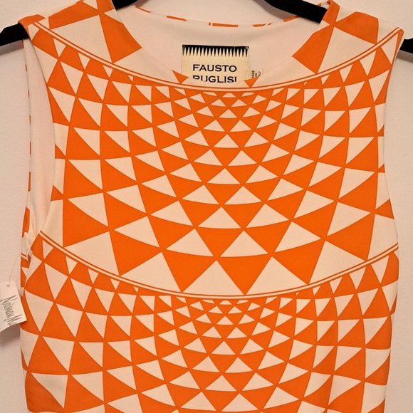 Fausto Puglisi Jewel-Neck Orange and Cream Geometric-Print Dress EUC Size 4 NWT - Picture 3 of 7